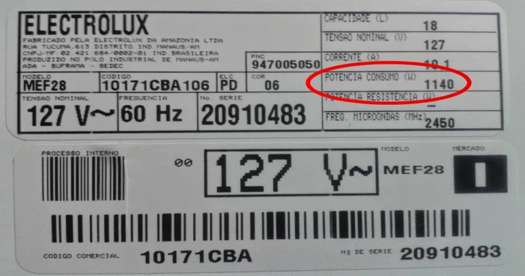 Etiqueta de aparelho elétrico