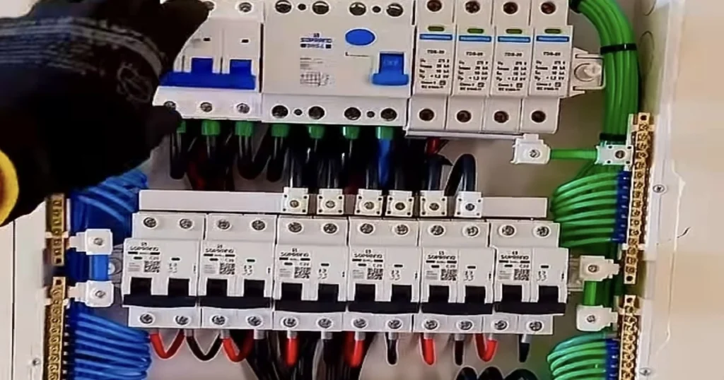 Barramento neutro e terra em quadro de distribuição de circuitos