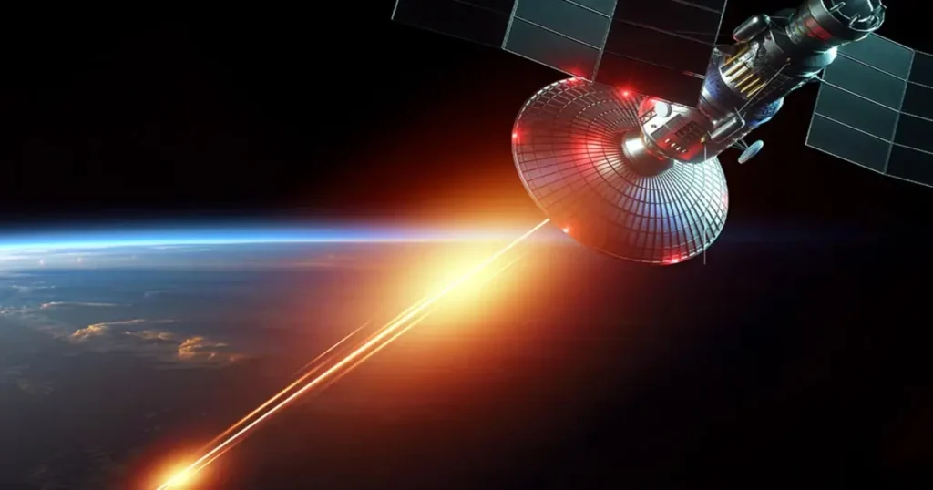 Satélite enviando energia sem fio do espaço.